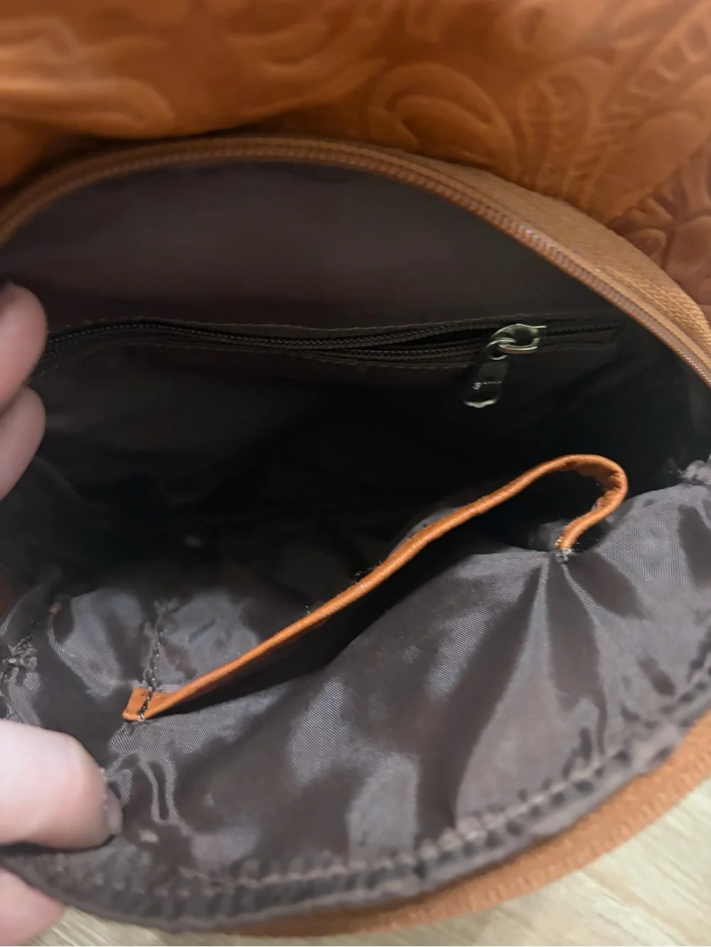 Tan Embossed Leather Sling Bag